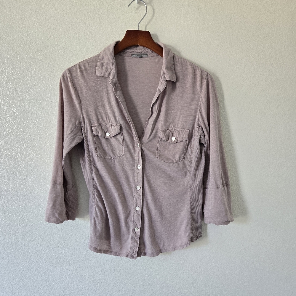 James Perse Pale Pink Slub Side Panel Button Camp Shirt  Size 4 or XL - Picture 7 of 15